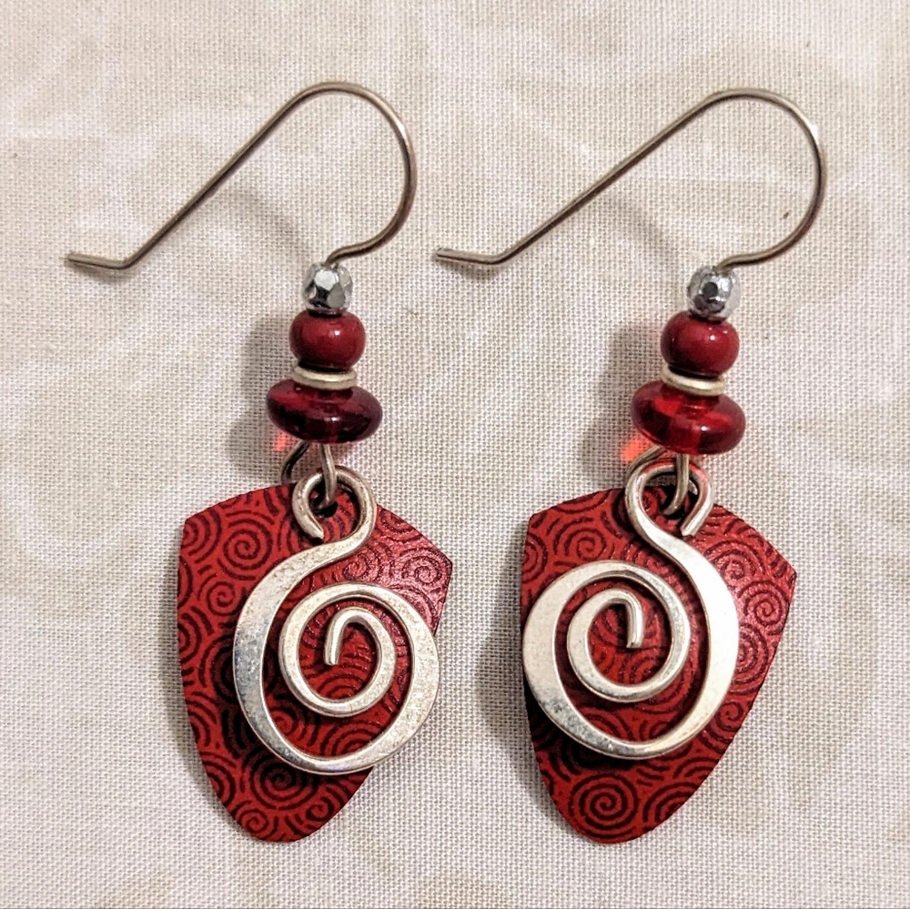 Adajio by Sienna Sky Red Backed, Metal Swirl Beaded Earrings